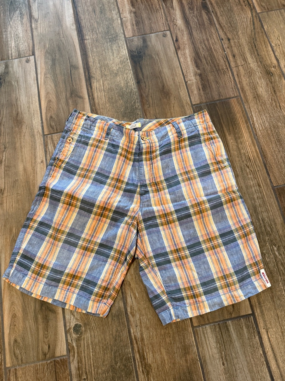 Tommy Bahama Plaid Linen Chino Shorts in Blue and Orange